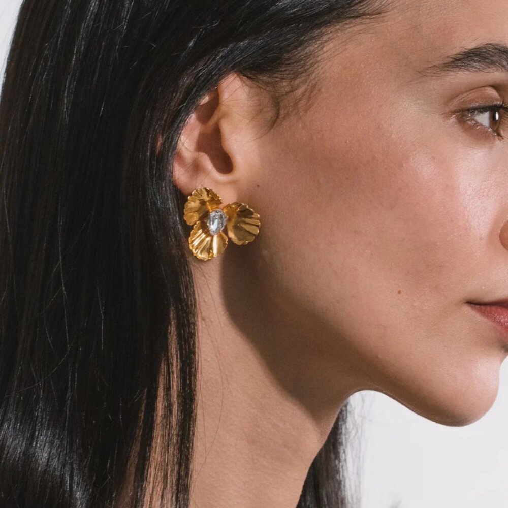 Jennifer Behr Crystal Antique Gold Earrings NWT - Picture 3 of 5